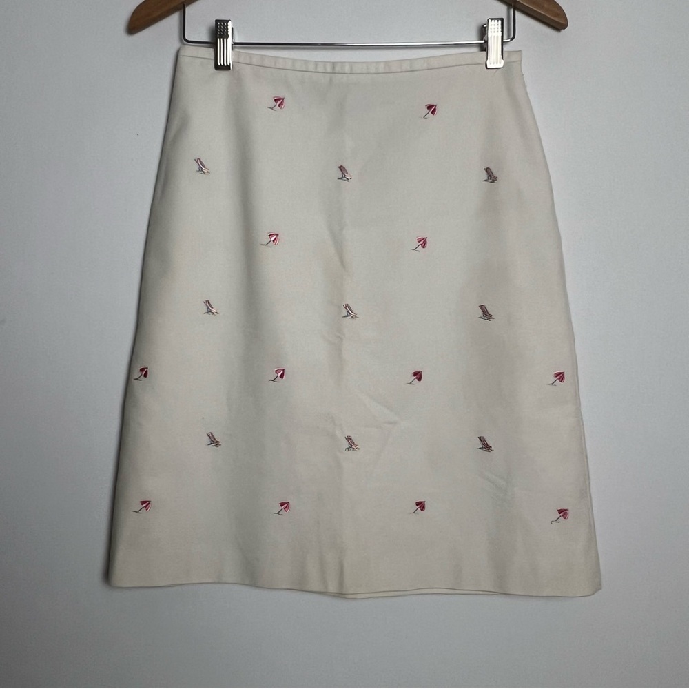 Brooks Brothers "346" Stretch Cream Cotton Blend Embroidered Beach Print‎ Sz 4